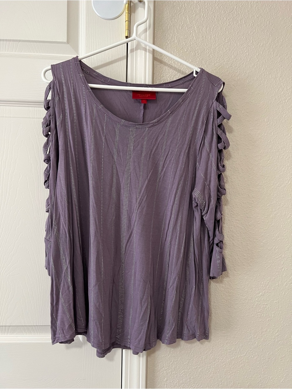 Jennifer Lopez Purple Rhinestone Cold Shoulder Lattice Sleeve Top XXL